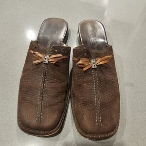 Brighton Napa Brown Suede and Leather Slip-On Mules Size 7.5